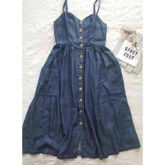 UO Emilia chambray button down midi dress new M - Picture 4 of 6